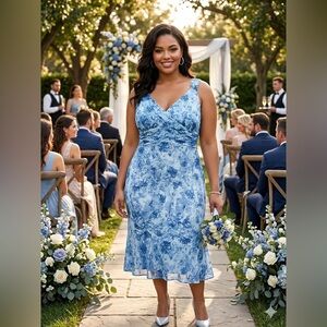 Vtg BOUTIQUE 18 Fully Lined Midi Blue Wedding Guest Fairycore Whimsigoth Dress